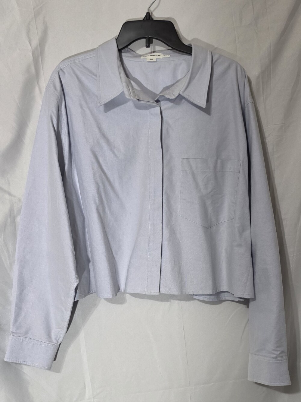 Good American Light Blue Cropped Button-Down Shirt